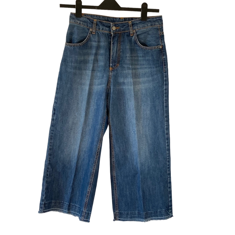 Preloved Made in Italy Blue Mid Cropped Wide Leg Jeans Size 42 - Authentic - Picture 1 of 14
